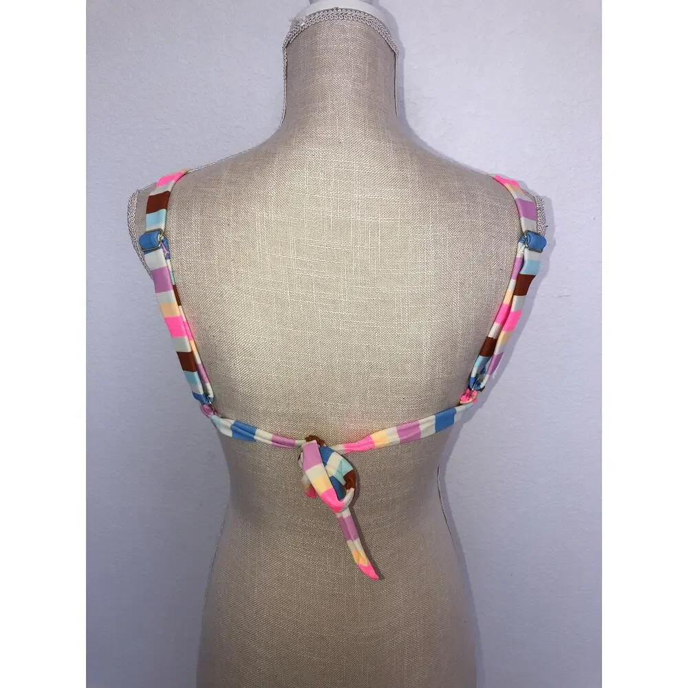 California Waves Rainbow Stripe Adjustable Strap Bralette Bikini Top - L
